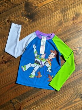 Disney Multicolor Buzz & Woody Long Sleeve Tee - Blue, Green, Purple, White